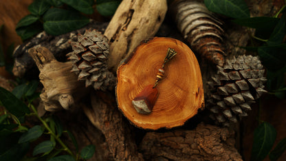 Wooden Dread Pendant Made from a Pine Cone Scale – Red-Brown with Bronze Cap – view 9