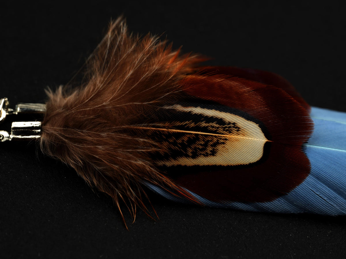 Blaue Federohrringe mit facettiertem Kyanit in 925 Silber, Gänsefeder und Wildfasanfeder – handgemacht von Fimonacci Artifacts – Ansicht 6
