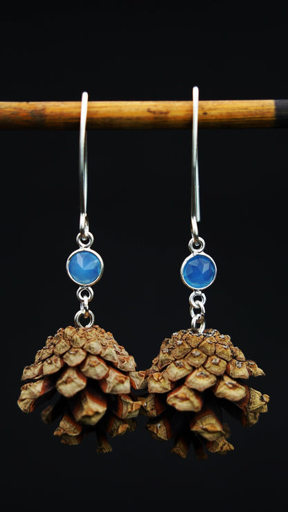 Pine Cone Earrings with Chalcedony in 925 Silver – Mini Cones from Italy – view 2
