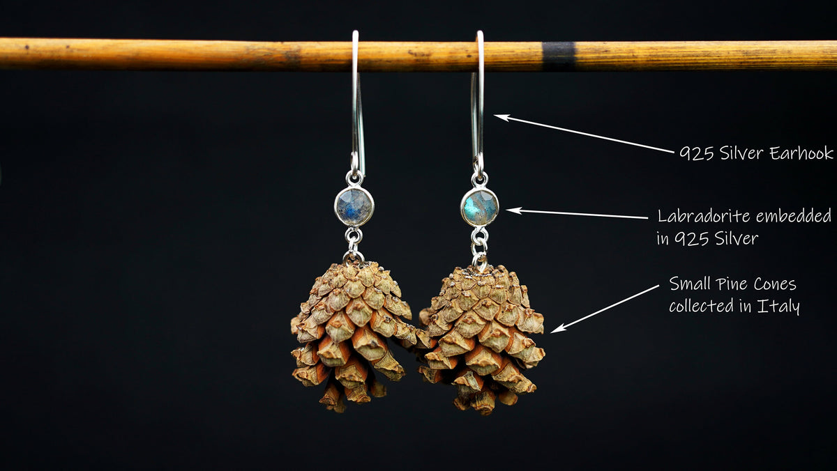Pine Cone Earrings with Labradorite in 925 Silver – Small Drop Earrings – view 3