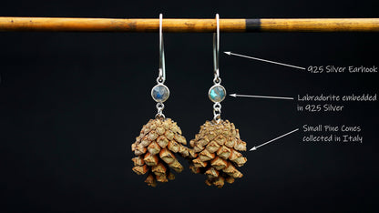 Pine Cone Earrings with Labradorite in 925 Silver – Small Drop Earrings – view 3