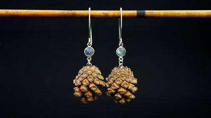 Pine Cone Earrings with Labradorite in 925 Silver – Small Drop Earrings – view 5