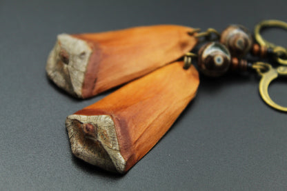 Pine Cone Scale Earrings with Brown Dzi Bead & Shell – view 8