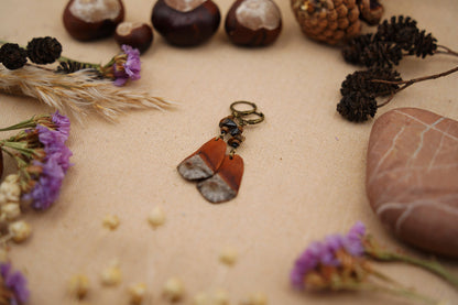 Pine Cone Scale Earrings with Bronze & Wooden Beads – Bohemian Style – view 9