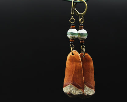 Pine Cone Scale Earrings with Dzi Bead – Wooden Jewellery, 3 Sizes
