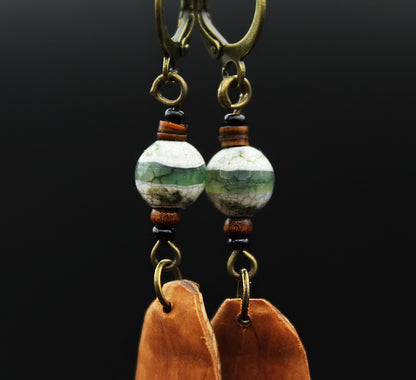 Pine Cone Scale Earrings with Dzi Bead – Wooden Jewellery, 3 Sizes – view 2