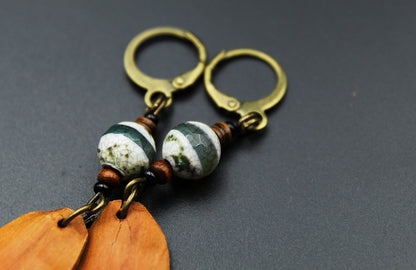 Pine Cone Scale Earrings with Dzi Bead – Wooden Jewellery, 3 Sizes – view 5