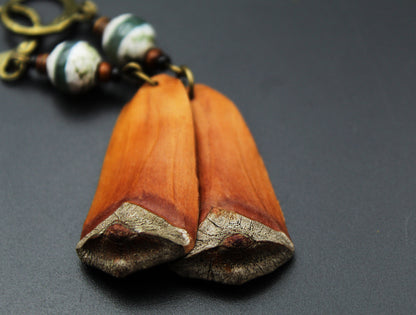 Pine Cone Scale Earrings with Dzi Bead – Wooden Jewellery, 3 Sizes – view 6
