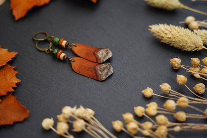 Pine Cone Scale Earrings with Green & Orange Beads – view 8
