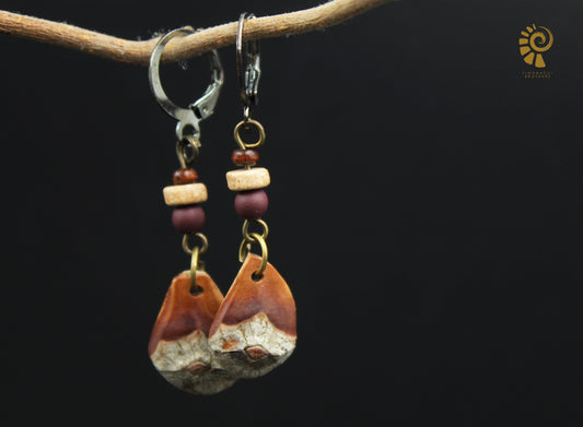 Pine Cone Scale Earrings with Mauve & Cream – Silver Hooks