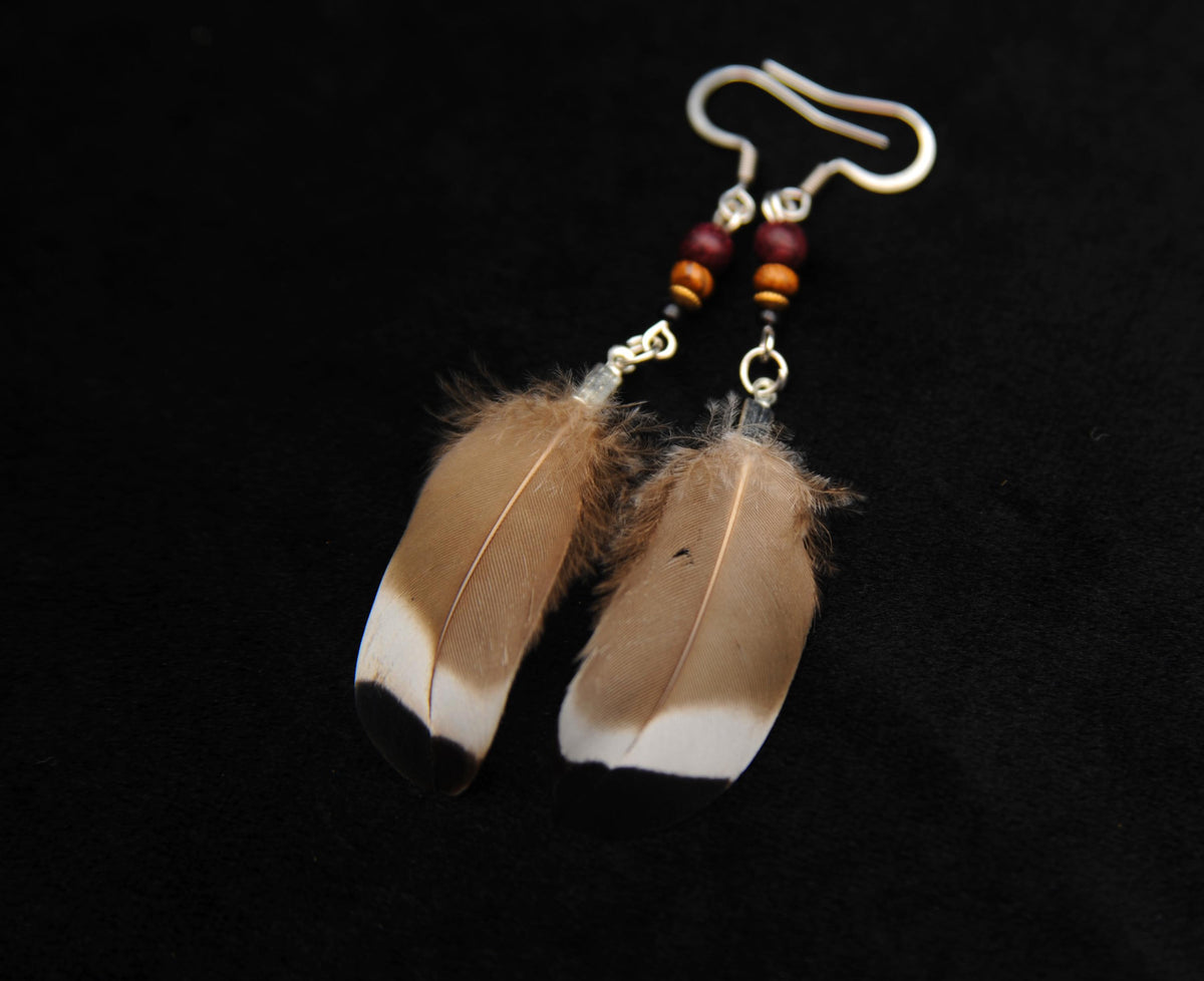 Small Duck Feather Earrings – Beige with Black Tips, approx. 7 cm – view 4