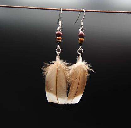 Small Duck Feather Earrings – Beige with Black Tips, approx. 7 cm – view 5