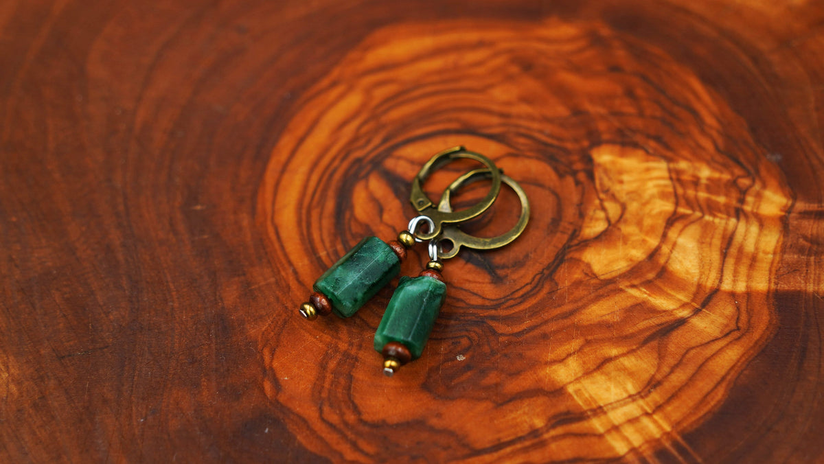 Small Emerald Earrings – Green Gemstone Drop Earrings, Simple – view 4