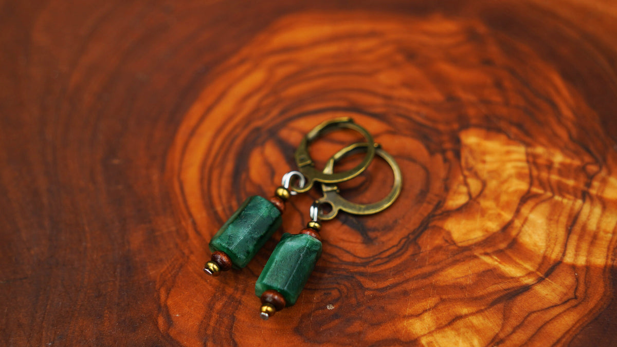 Small Emerald Earrings – Green Gemstone Drop Earrings, Simple – view 5