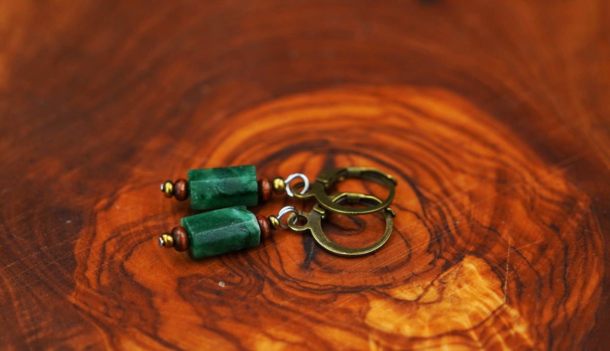 Small Emerald Earrings – Green Gemstone Drop Earrings, Simple – view 6