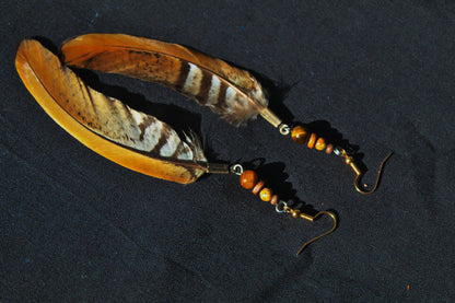 Reeves's Pheasant Feather Earrings with Tiger's Eye & Jasper – Orange-Yellow, 8–10 cm – view 3