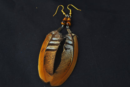 Reeves's Pheasant Feather Earrings with Tiger's Eye & Jasper – Orange-Yellow, 8–10 cm – view 7
