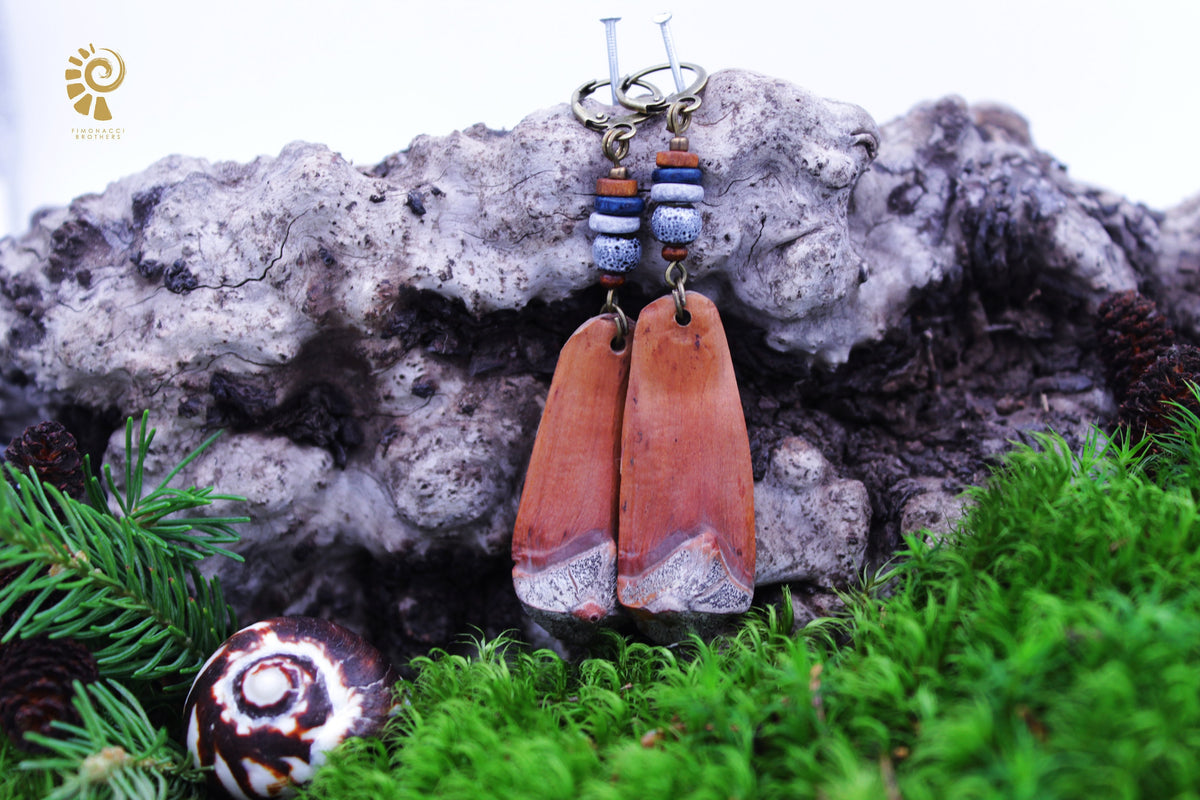 Long Pine Cone Scale Earrings with Lavender Beads