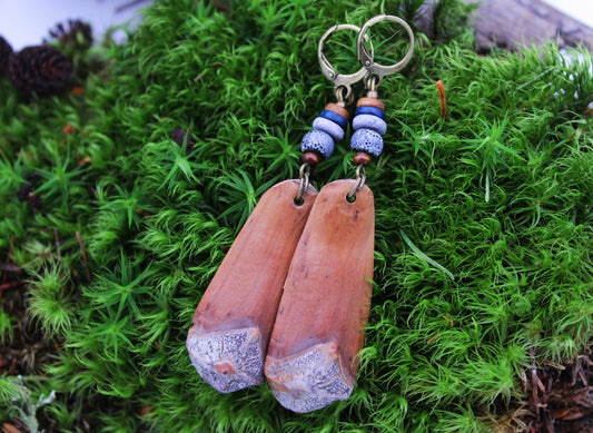 Long Pine Cone Scale Earrings with Lavender Beads – view 2