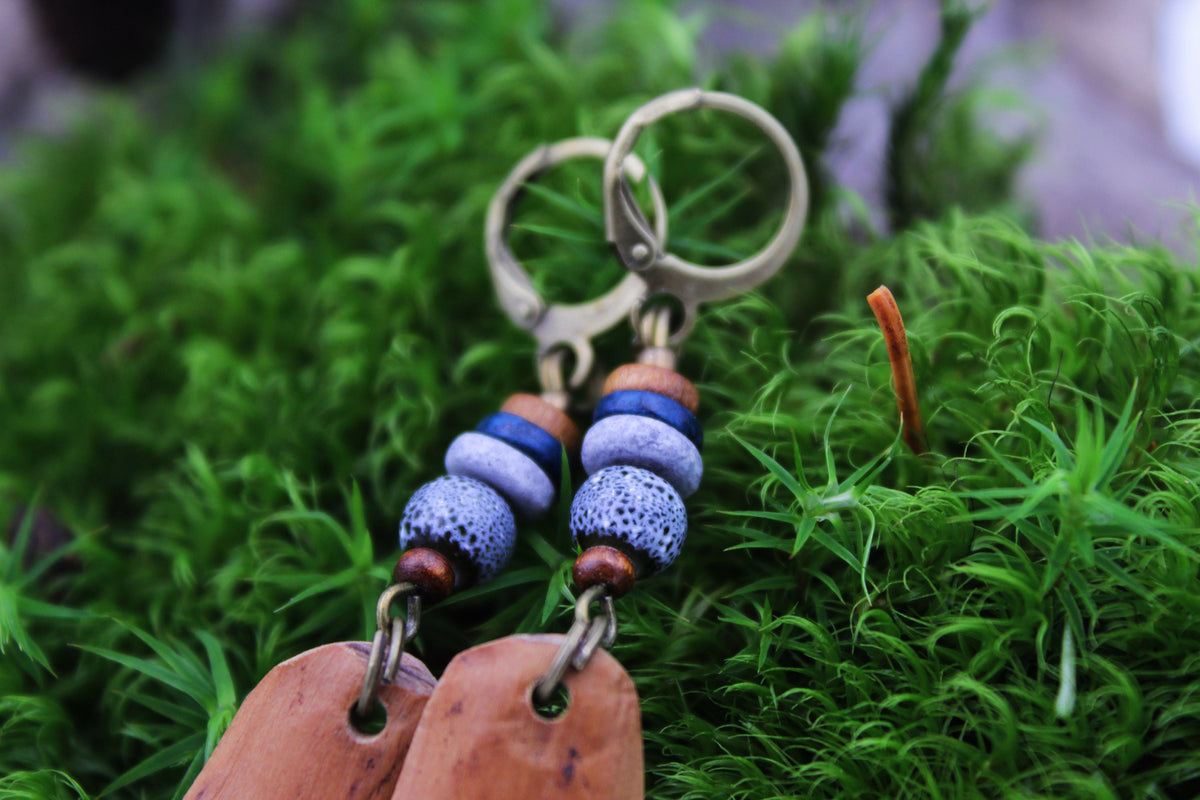 Long Pine Cone Scale Earrings with Lavender Beads – view 3