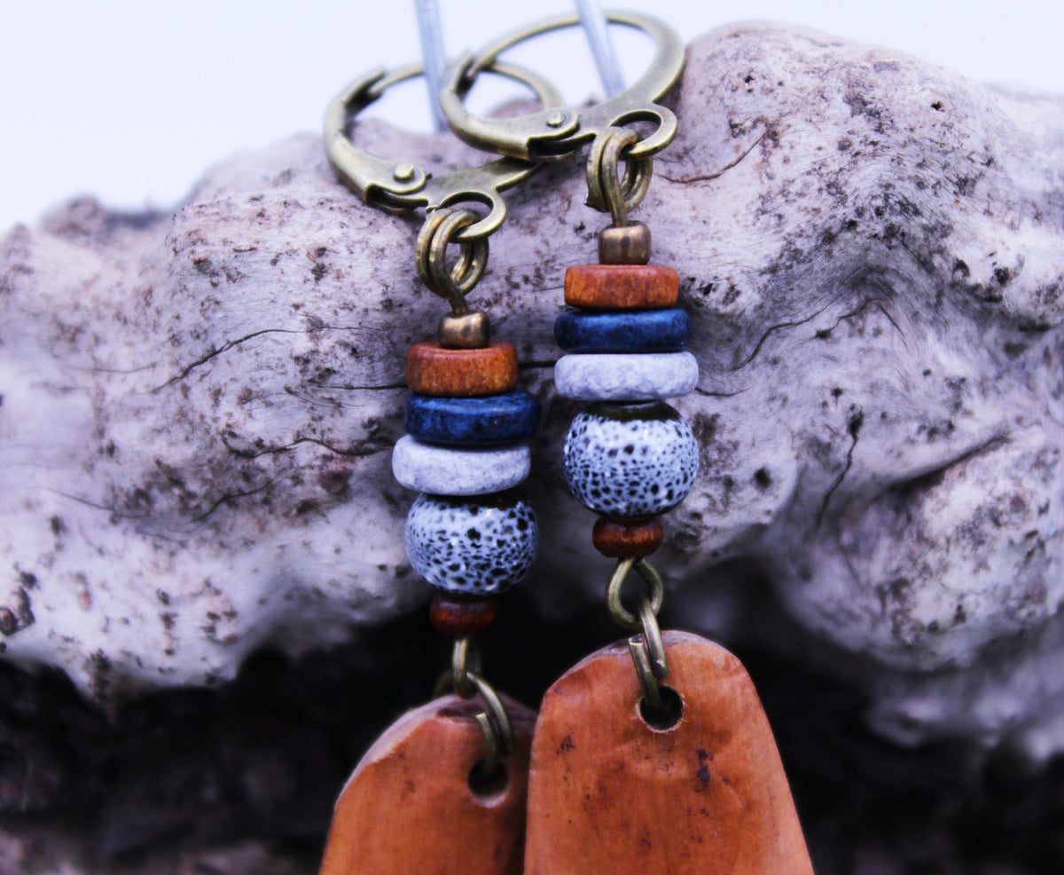 Long Pine Cone Scale Earrings with Lavender Beads – view 6