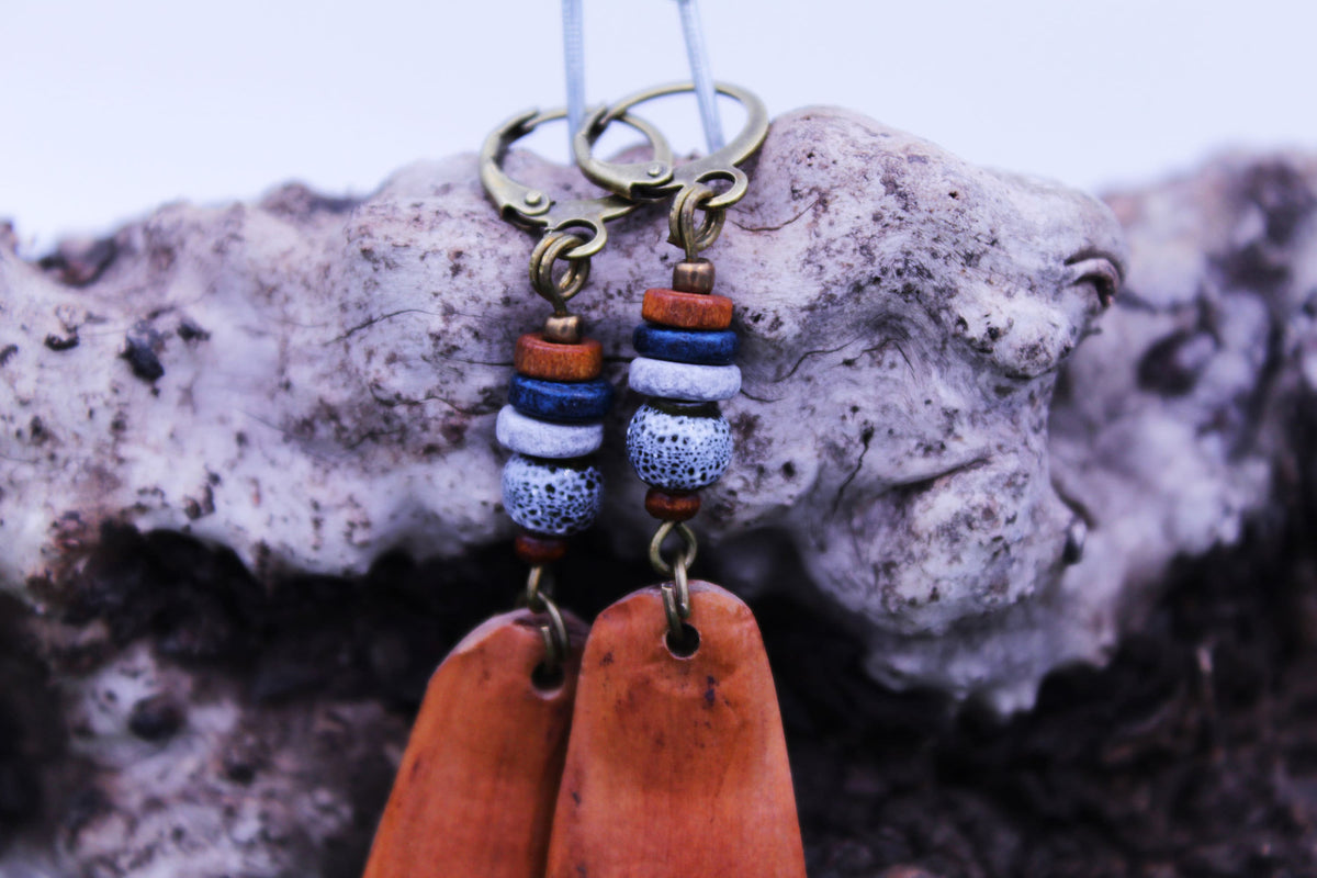 Long Pine Cone Scale Earrings with Lavender Beads – view 8