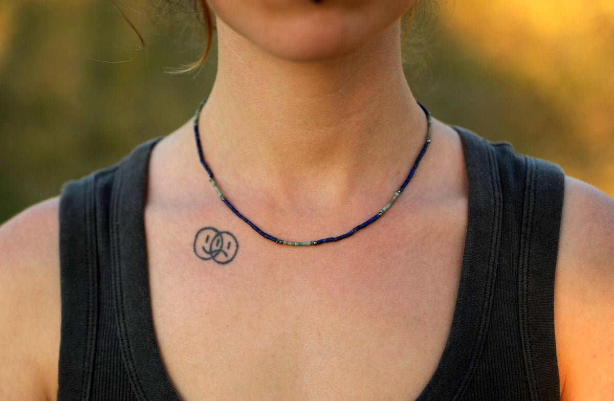 Delicate Lapis Lazuli Necklace with Turquoise – Minimalist Gemstone Jewellery, 6 One-of-a-Kind Pieces – view 8
