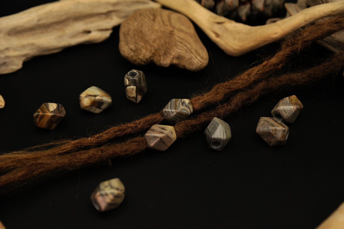 Marble Jasper Dread Beads – Set of 2, Faceted 18 × 12 mm