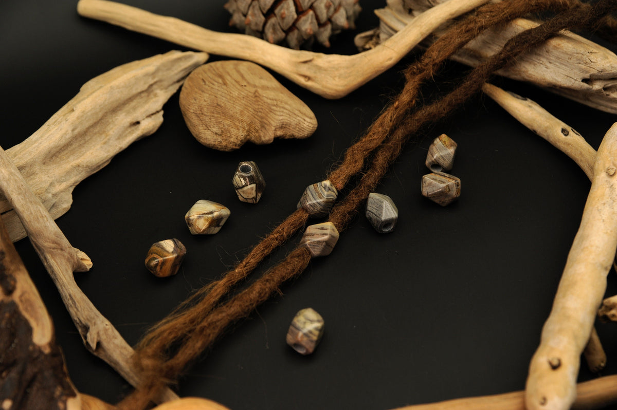 Marble Jasper Dread Beads – Set of 2, Faceted 18 × 12 mm – view 6