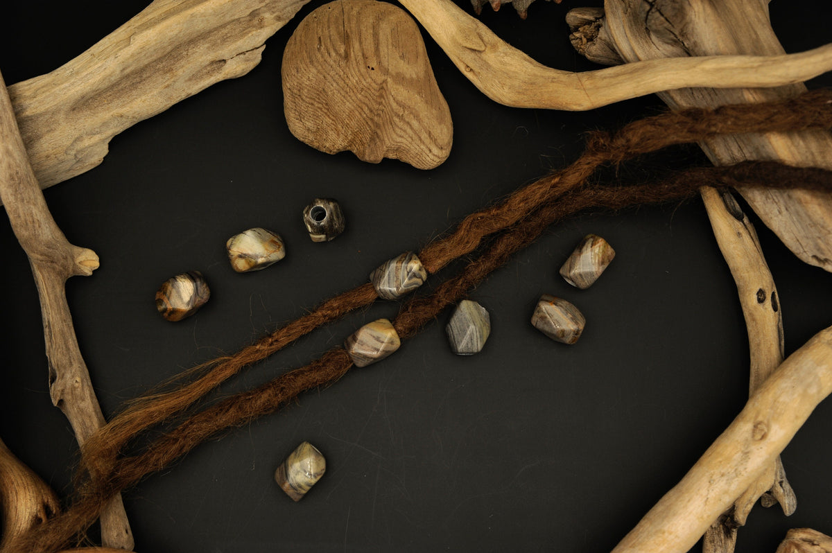 Marble Jasper Dread Beads – Set of 2, Faceted 18 × 12 mm – view 7