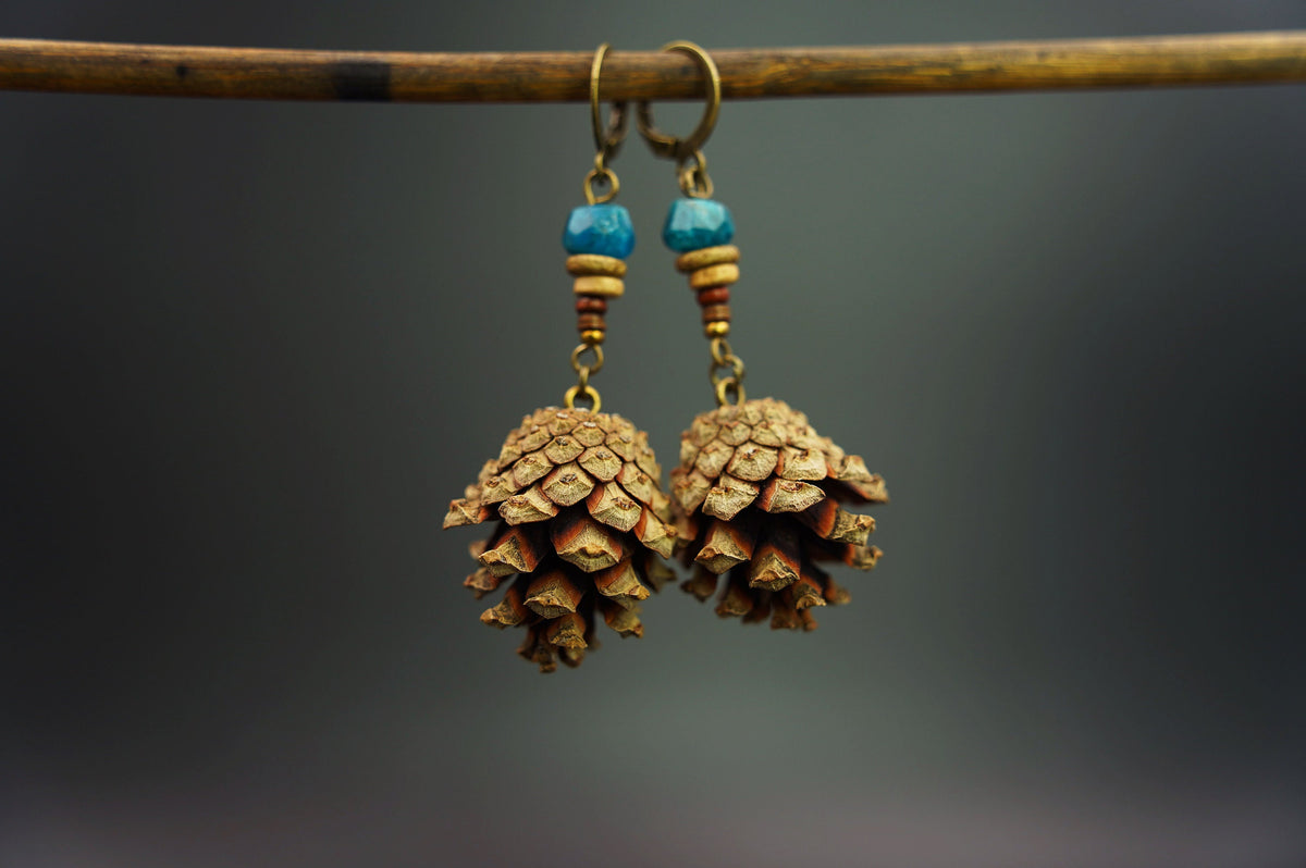 Mini Pine Cone Earrings with Apatite & Ceramic Discs – view 10