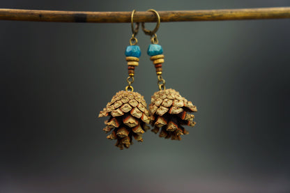 Mini Pine Cone Earrings with Apatite & Ceramic Discs – view 10