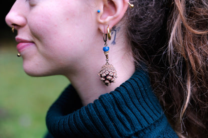 Mini Pine Cone Earrings with Apatite & Ceramic Discs – view 2
