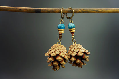 Mini Pine Cone Earrings with Apatite & Ceramic Discs – view 3