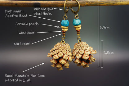 Mini Pine Cone Earrings with Apatite & Ceramic Discs – view 5
