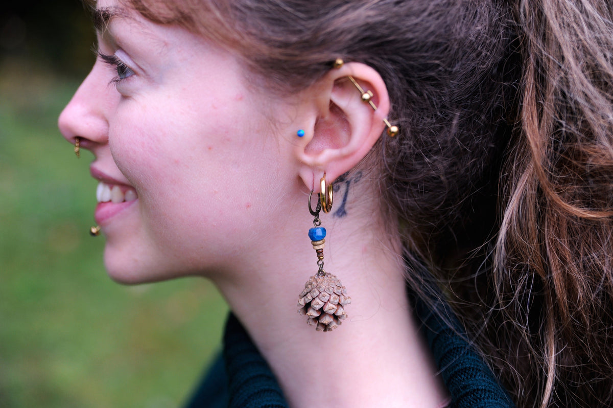 Mini Pine Cone Earrings with Apatite & Ceramic Discs – view 6