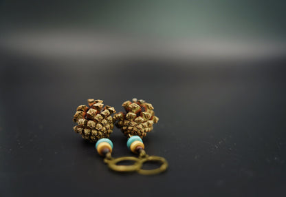 Mini Pine Cone Earrings with White Wooden Bead & Ceramic Discs – view 5