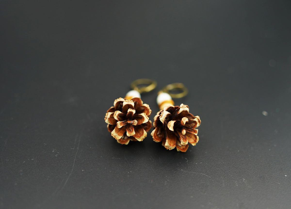 Mini Pine Cone Earrings with White Jade & Pietersite – view 8