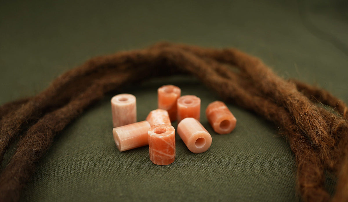 Peach Moonstone Dread Beads – Set of 2, Tube 12–14 mm – view 2