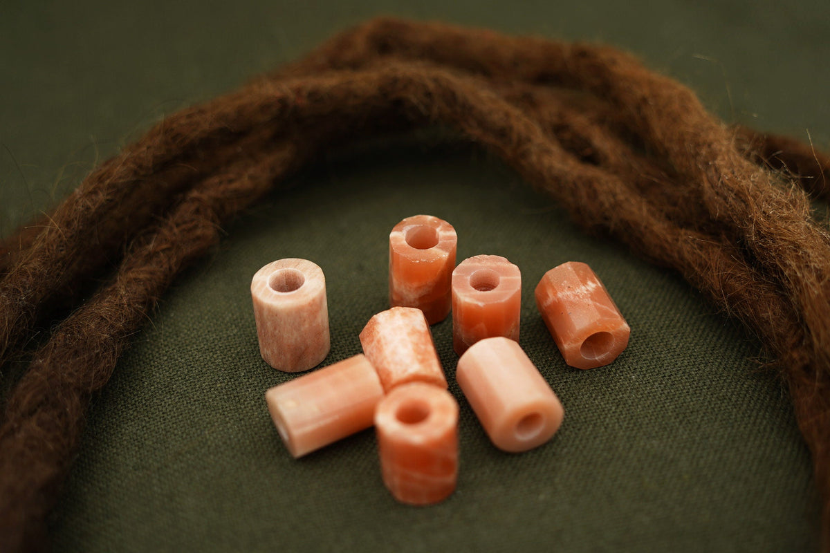 Peach Moonstone Dread Beads – Set of 2, Tube 12–14 mm – view 5