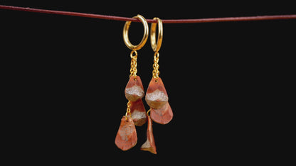 Small Pine Cone Drop Earrings in a Cluster on Gold Chains – view 8