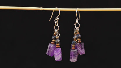 Amethyst-Ohrringe aus 925 Silber mit Pietersit, Holz & Messing – Video