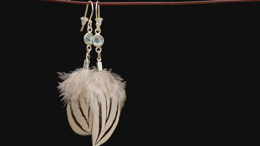 Federohrringe aus Silberfasan mit Kyanit – handgefasst in Silber, leichte elegante Unikate