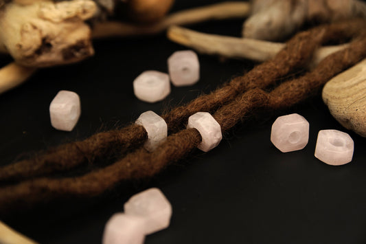 Faceted Rose Quartz Dread Beads – Set of 2, 14 × 8 mm