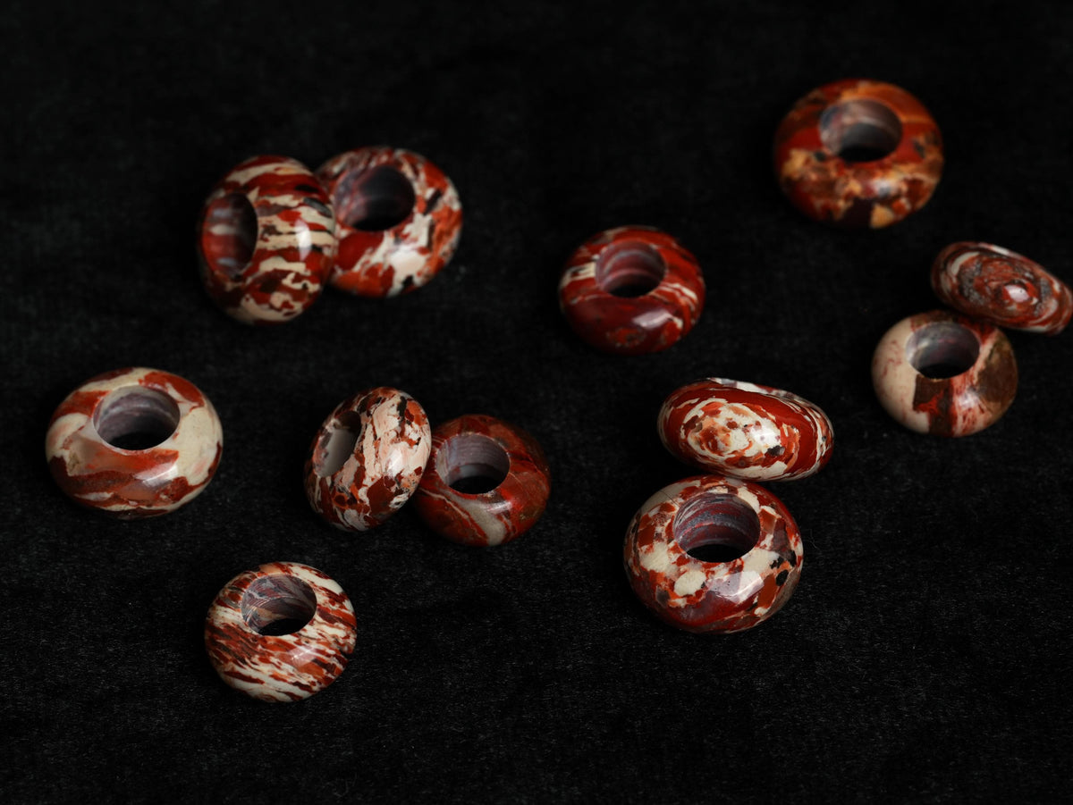 Red Brecciated Jasper Dread Beads – Rondelles, Hole 4–8 mm, Set of 2–6 – view 7