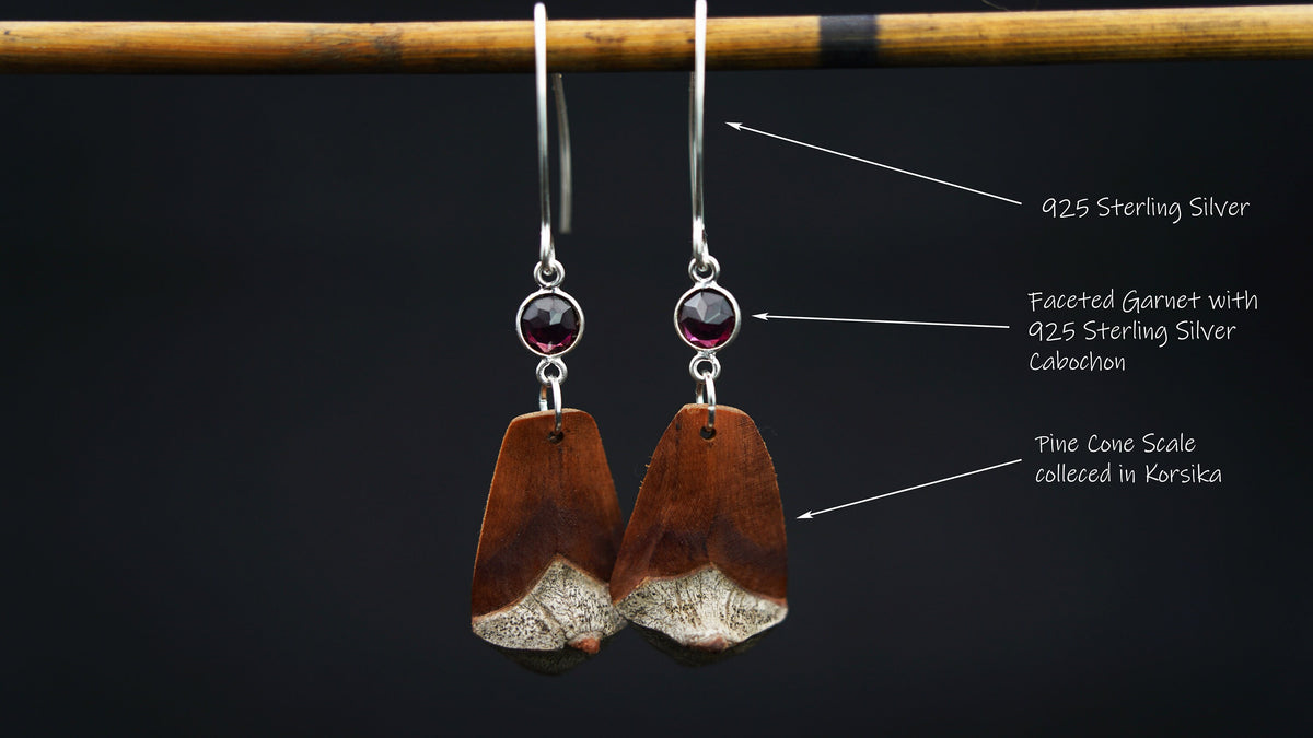 925 Silver Earrings with Pine Cone Scale & Faceted Garnet – view 3