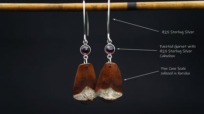 925 Silver Earrings with Pine Cone Scale & Faceted Garnet – view 3