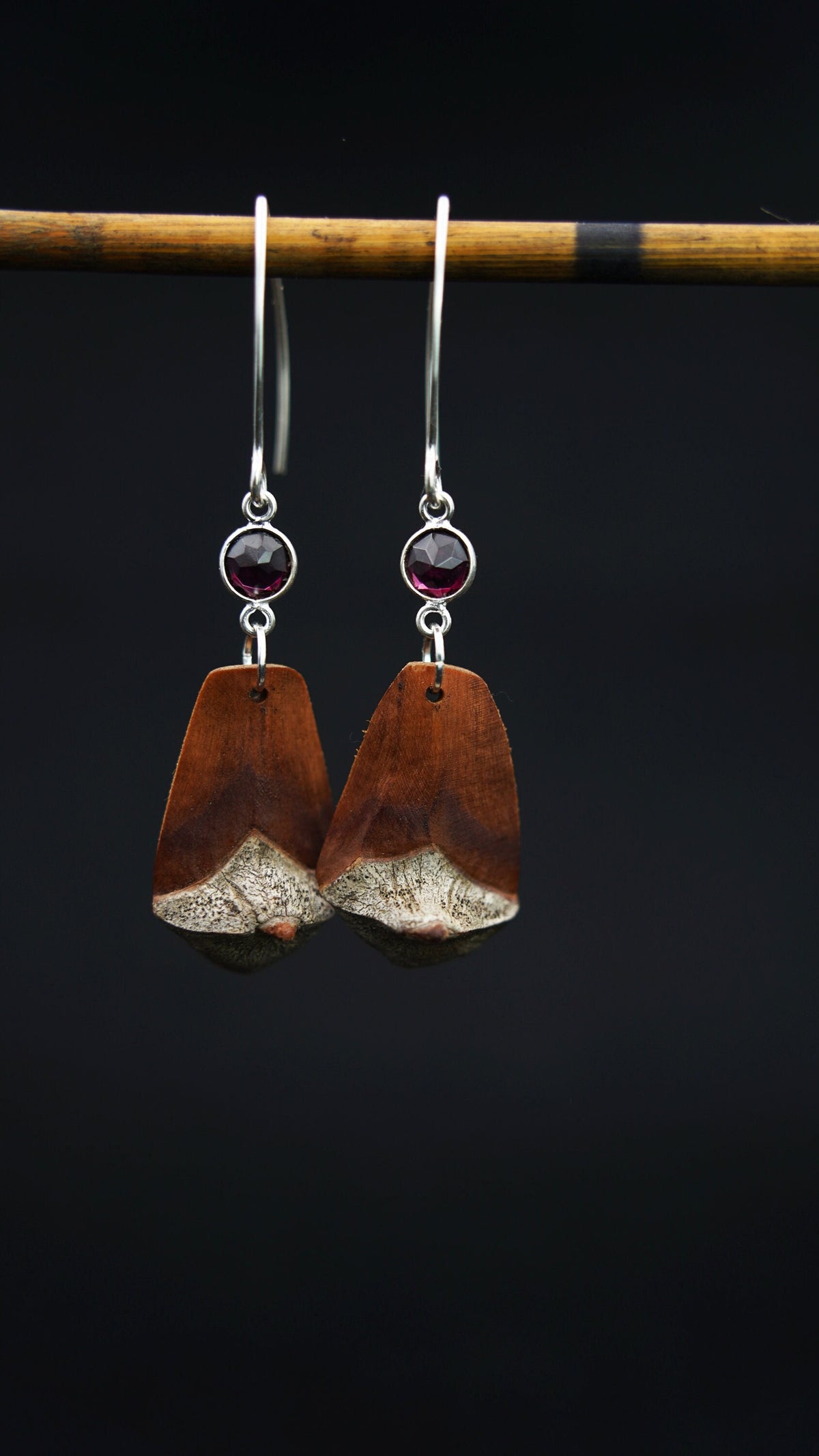 925 Silver Earrings with Pine Cone Scale & Faceted Garnet – view 4