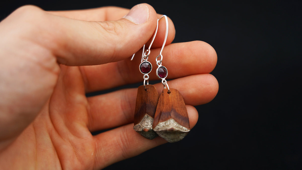 925 Silver Earrings with Pine Cone Scale & Faceted Garnet – view 7