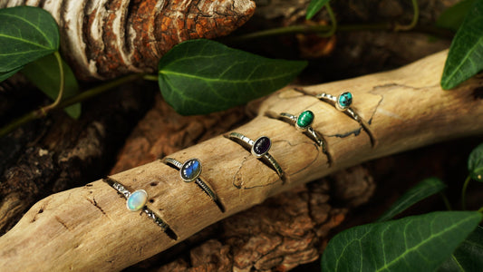 Minimalist 925 Silver Ring with Gemstone – Amethyst, Turquoise, Malachite, Labradorite or Opal